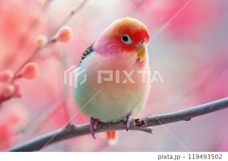 Lovebird, isolated on pastel background, stock photographic style 119493502