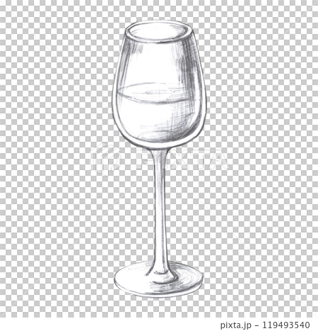 Glass of wine, hand drawn pencil drawing. Isolated illustration in realistic style for fish restaurant design, menu, textile, posters Glass of wine, hand drawn pencil drawing. Isolated illustration in realistic style for fish restaurant design, menu, textile, posters 119493540