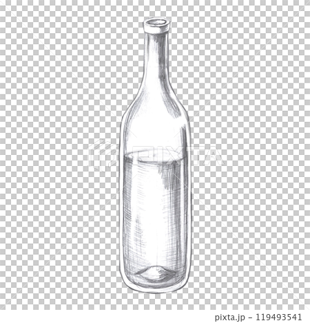 Wine bottle, hand drawn pencil sketch. Isolated illustration in realistic style for fish restaurant design, menu, textile, posters Wine bottle, hand drawn pencil sketch. Isolated illustration in realistic style for fish restaurant design, menu, textile, posters 119493541