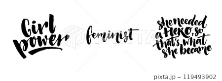 Feminist quotes, hand lettering typography set for apparel design, posters and print. Inspirational sayings stickers 119493902