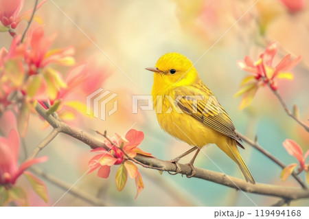 Warbler, isolated on pastel background, stock photographic style 119494168