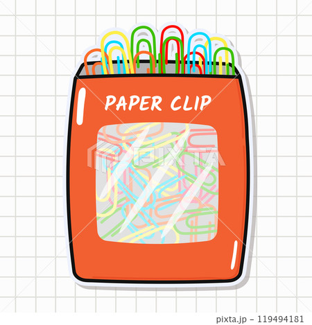 Cute funny Paper clip sticker. Vector hand drawn cartoon kawaii character illustration icon. Isolated on background. Paper clip card character concept 119494181
