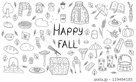 Autumn doodle set, vector isolated hand drawn elements on a white background 119494185