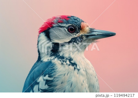 Woodpecker, isolated on pastel background, stock photographic style 119494217