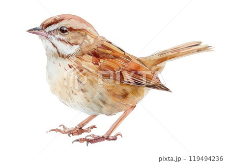 Zitting Cisticola, bird, Pastel-colored, in hand-drawn style, watercolor, isolated on white background 119494236