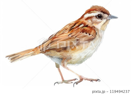 Zitting Cisticola, bird, Pastel-colored, in hand-drawn style, watercolor, isolated on white background 119494237