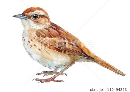 Zitting Cisticola, bird, Pastel-colored, in hand-drawn style, watercolor, isolated on white background 119494238
