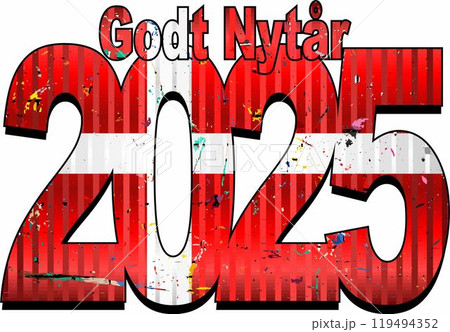 Happy New Year 2025 with Denmark flag inside 119494352
