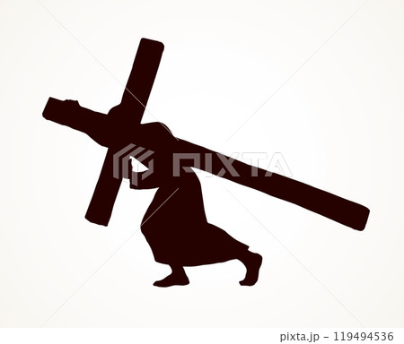 Men carry the cross. Vector drawing Men carry the cross. Vector drawing 119494536
