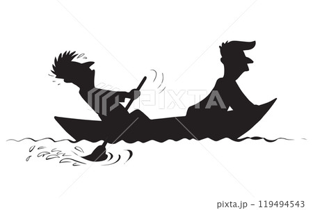 Men are swimming in boat. Vector drawing 119494543