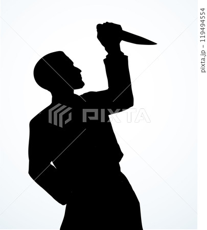 Shadow of the hand holding a big knife Shadow of the hand holding a big knife 119494554