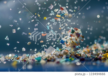 Floating Colorful Microplastic Fragments in Air 119494666