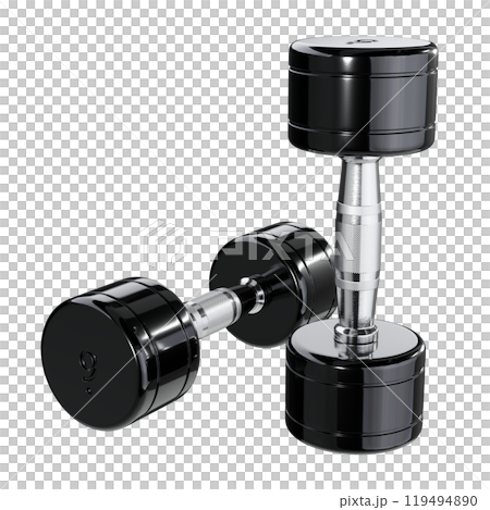 Two blank Round Dumbbells with number 9, black weightlifting gym equipment 119494890