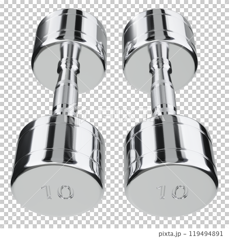 Two blank Round Dumbbells with number 10, chrome weightlifting gym equipment 119494891