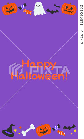 かわいいハロウィンの紫フレーム背景ベクターイラスト素材【文字あり】【縦長】 119495152