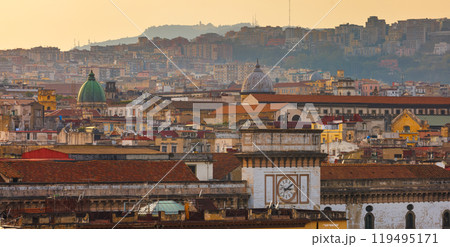 Stunning sunset cityscape showcasing a breathtaking view of a historical urban landscape of Neapolis 119495171