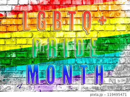 A rainbow with the words Lgbtq Pride Month written on it 119495471