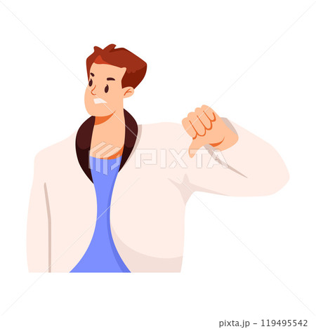 Young Man Showing Thumb Down Hand Gesture Vector Illustration 119495542