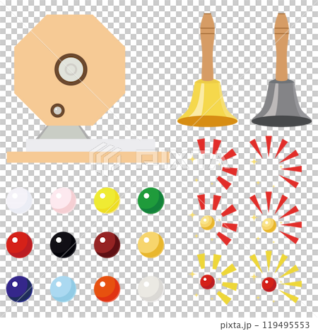 Lottery drawing machine, bells and balls illustration vector Lottery drawing machine, bells and balls illustration vector 119495553