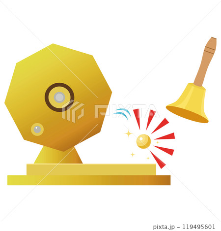 金色の福引の抽選器とベルと玉のイラスト素材　ベクター 119495601