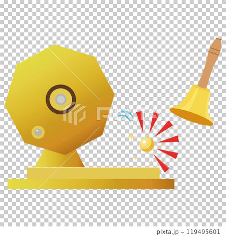 金色の福引の抽選器とベルと玉のイラスト素材　ベクター 119495601