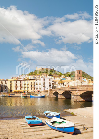 View of the Sardinian village of Bosa from the river 119495635