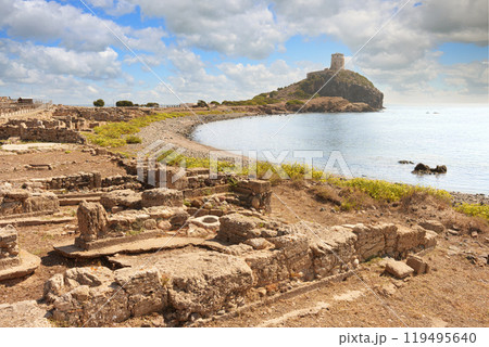 Ancient Phoenician city of Nora. Sardinia, Italy 119495640