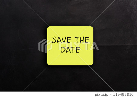 Save the date sticker on a black background Save the date sticker on a black background 119495810