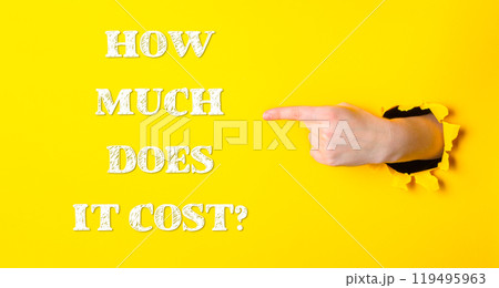 A hand pointing to a yellow wall with the words How much does it cost 119495963