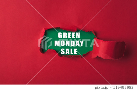 A green Monday sale is shown on a red background 119495982