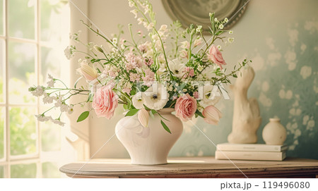 Spring flowers in vintage vase, beautiful floral arrangement, home decor, wedding and florist design Spring flowers in vintage vase, beautiful floral arrangement, home decor, wedding and florist design 119496080