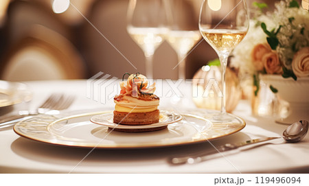Exquisite main course meal at a luxurious restaurant, wedding food catering and English cuisine 119496094