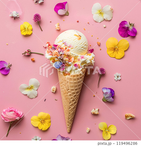 Ice cream colourful summer treat, sweet dessert in summertime, holiday food idea 119496286