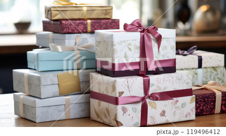 Christmas gift box wrapping idea for boxing day and winter holidays in the English countryside tradition 119496412