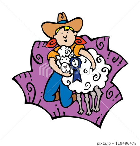 Boy with Prize Sheep vector design illustration 119496478