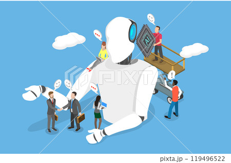 3D Isometric Flat Vector Illustration of Robot Factory, Integrating AI Processing Chip Into Human Brain 3D Isometric Flat Vector Illustration of Robot Factory, Integrating AI Processing Chip Into Human Brain 119496522