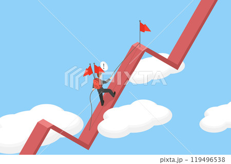 3D Isometric Flat Vector Illustration of Business Career, Corporate Executive Ascends Financial Chart For Success 119496538