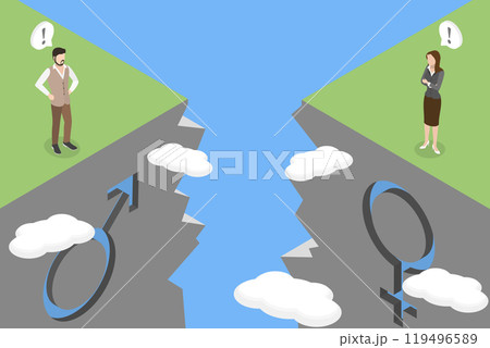 3D Isometric Flat Vector Illustration of Gender Gap, Workforce Gender Discrimination 3D Isometric Flat Vector Illustration of Gender Gap, Workforce Gender Discrimination 119496589