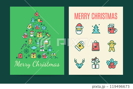 Merry Christmas Concept Postcard Invitation Placard Poster Banner Card Template Set. Vector Merry Christmas Concept Postcard Invitation Placard Poster Banner Card Template Set. Vector 119496673