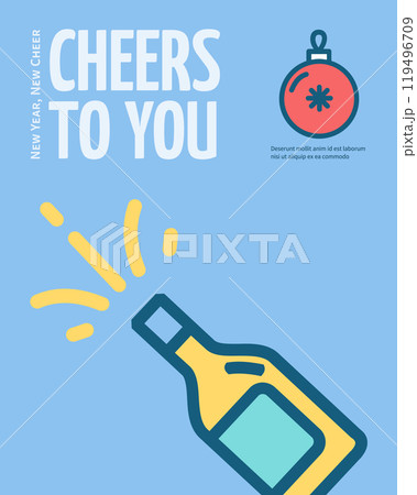 Cheers to You Merry Christmas and Happy New Year Concept Vertical Invitation Placard Poster Banner Card Template. Vector Cheers to You Merry Christmas and Happy New Year Concept Vertical Invitation Placard Poster Banner Card Template. Vector 119496709