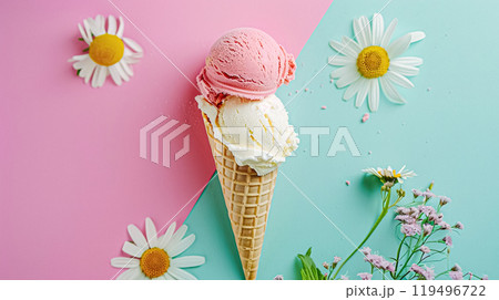 Ice cream colourful summer treat, sweet dessert in summertime, holiday food idea 119496722
