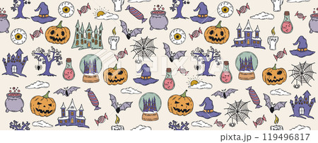 Halloween symbols hand drawn illustrations	 119496817