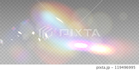 Prism light dispersion overlay with rainbow light effect, transparent flares of crystal diamond. Prism light glares or lens flare spectrum of gem glass refraction or sun light sparkle. Vector Prism light dispersion overlay with rainbow light effect, transparent flares of crystal diamond. Prism light glares or lens flare spectrum of gem glass refraction or sun light sparkle. Vector 119496995
