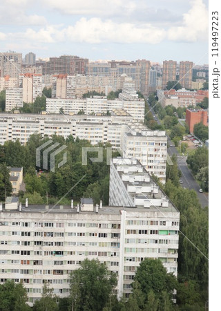 multi-storey buildings top view of residential urban area with green parks. St. Petersburg.  119497223