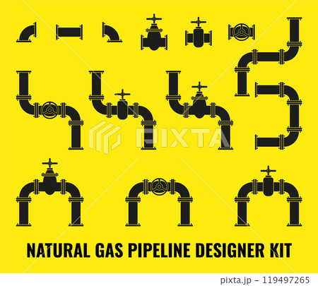 Pipe and Valve icon set. Pipeline elements. Illustration. Pipe and Valve icon set. Pipeline elements. Illustration. 119497265