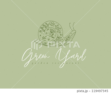 Snail green yard garden restaurant label design 119497345