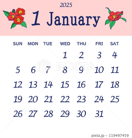 日曜日始まりの2025年1月のカレンダー 日曜日始まりの2025年1月のカレンダー 119497459