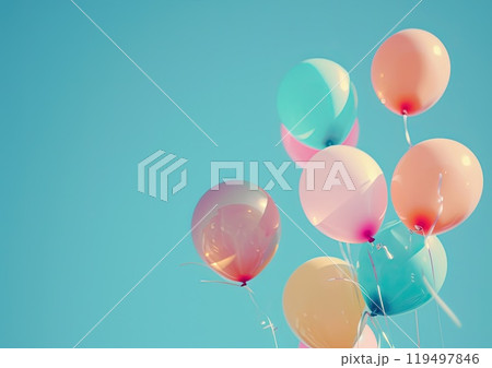 A vibrant bunch of colorful balloons are happily flying high in the sky 119497846