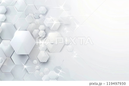 White background with hexagon pattern and glowing lights 119497930
