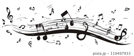 A black and white image featuring music notes on a white background 119497933